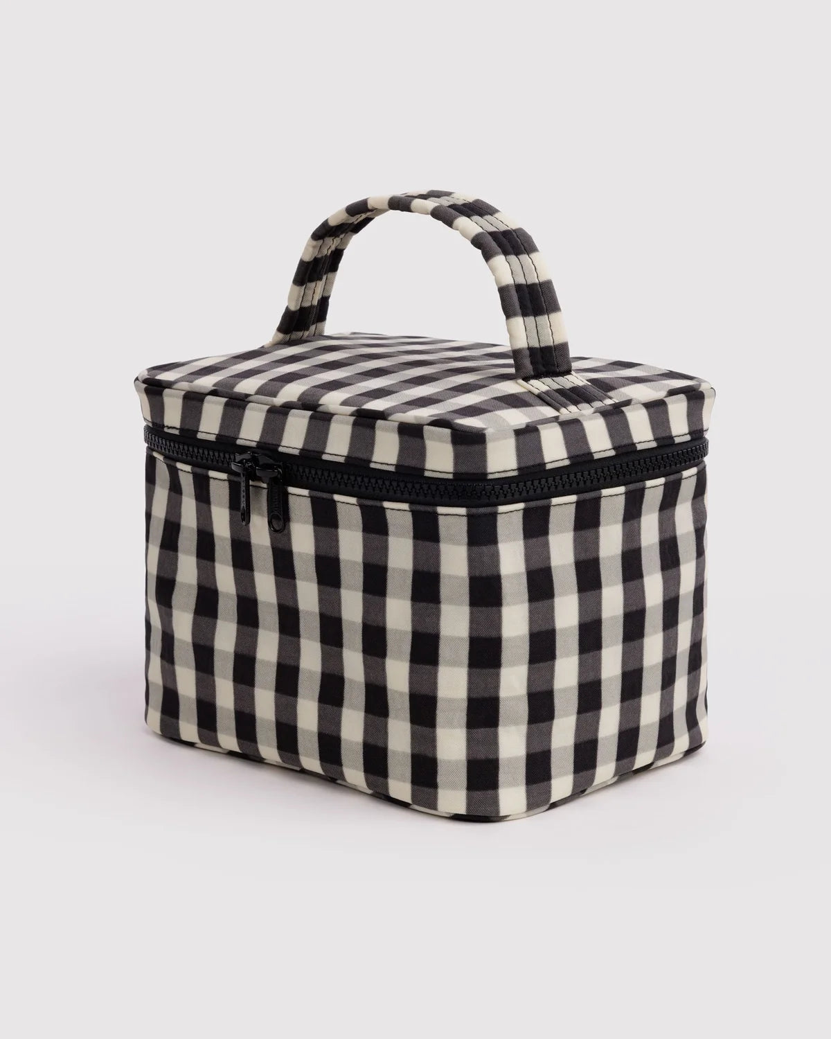 Large Cosmetic Case, Black & Cream Gingham