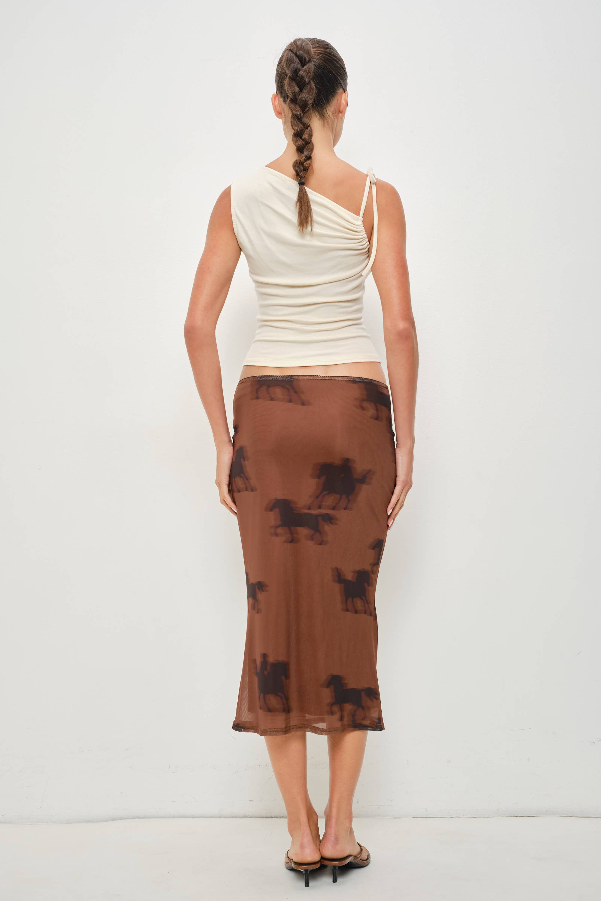 Horse Print Midi Skirt, Brown Multi