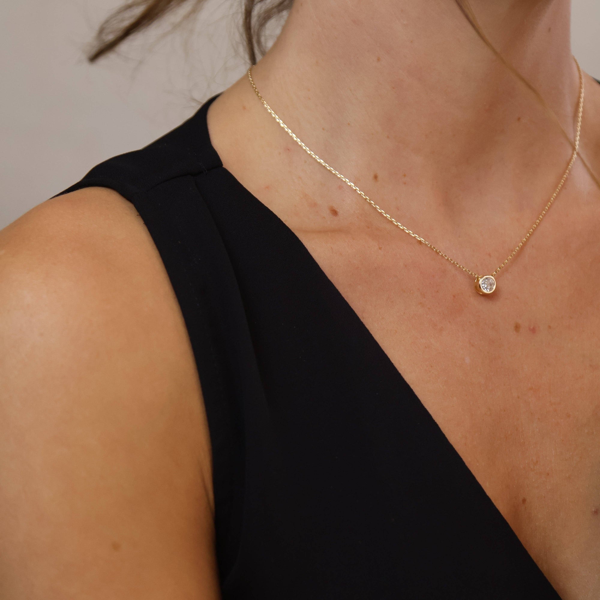 Solitaire CZ Necklace, 18k Gold Filled