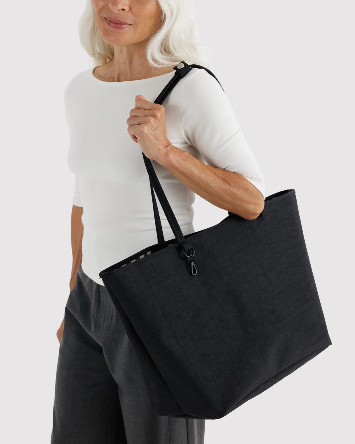 Large Nylon Reversible Tote, Black Mix