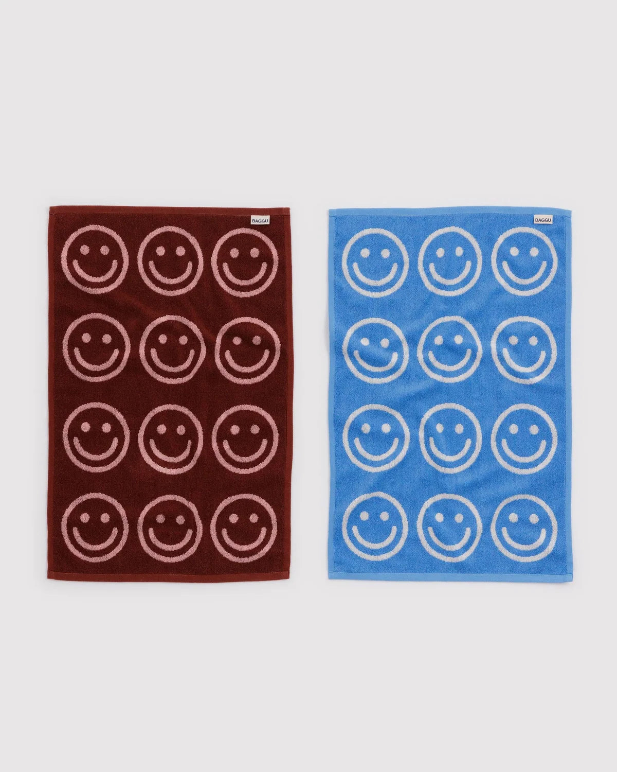 Hand Towel Set of 2, Sky Blue and Blush Happy