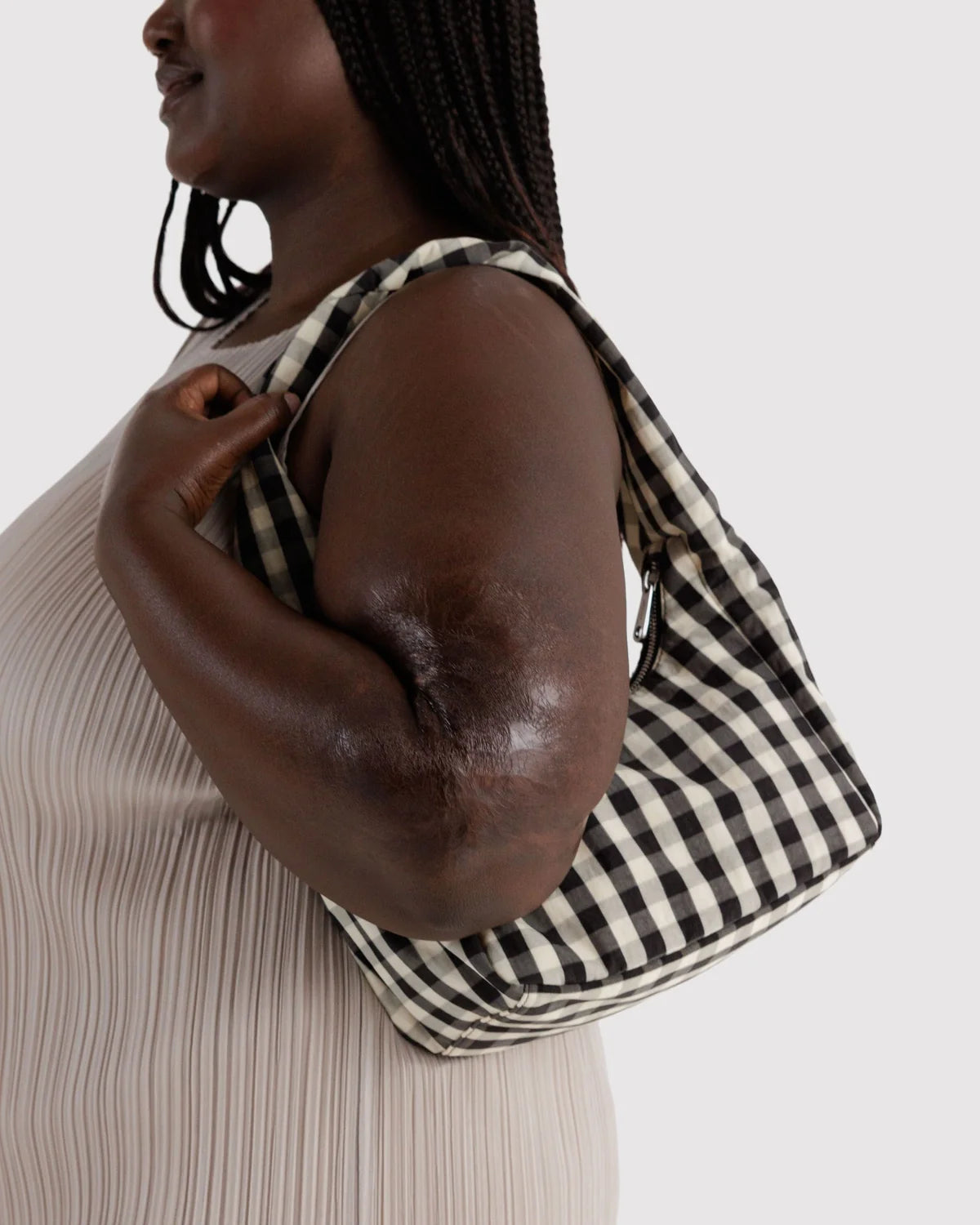 Small Nylon Meringue Bag, Black and Cream Gingham