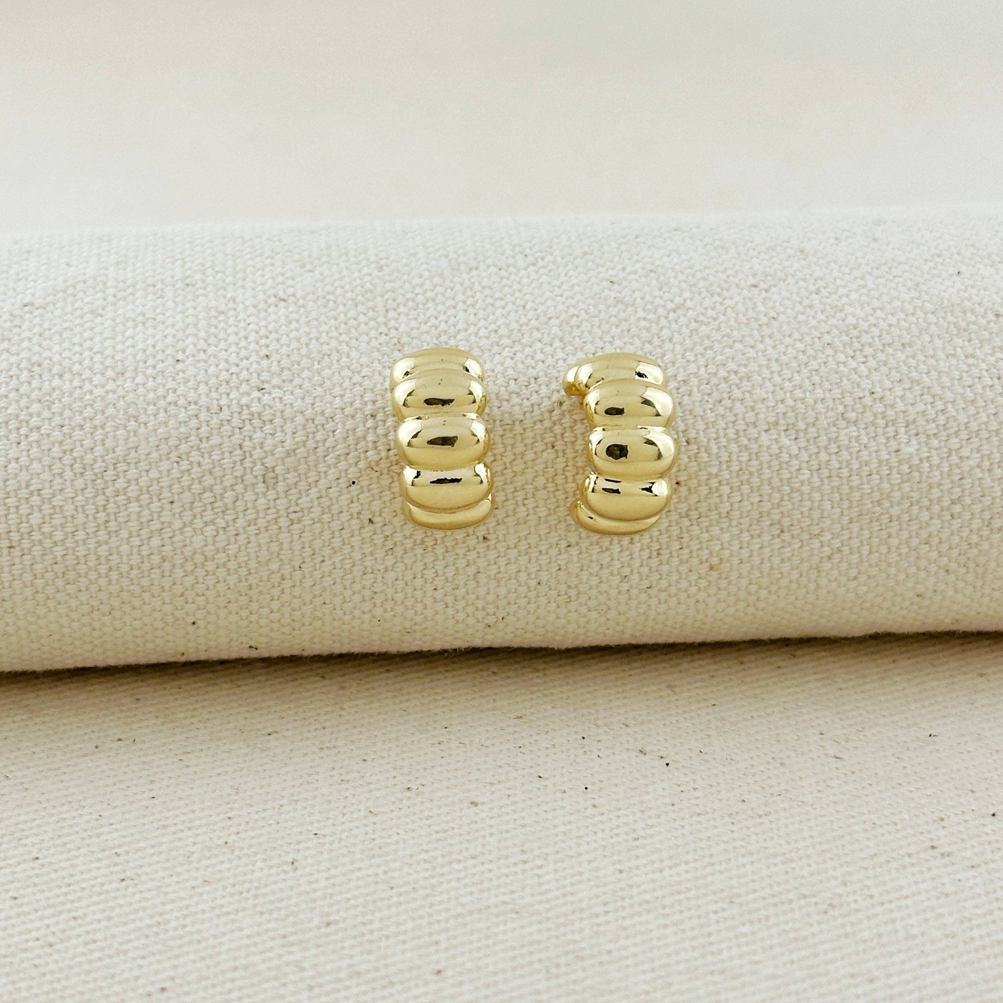 Scalloped C-Hoop Earrings, 18k Gold Filled