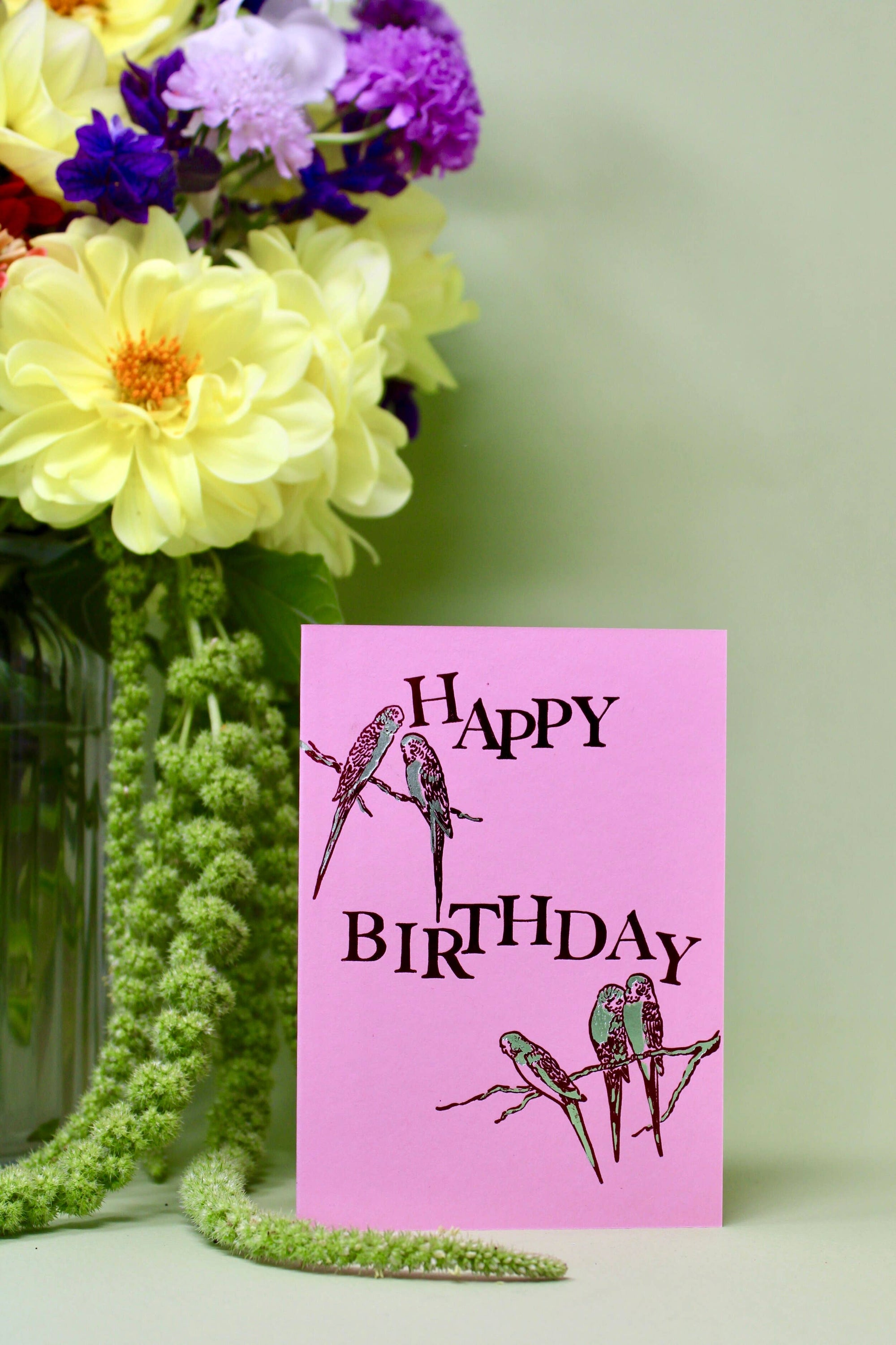 Birthday Budgies Foil Card
