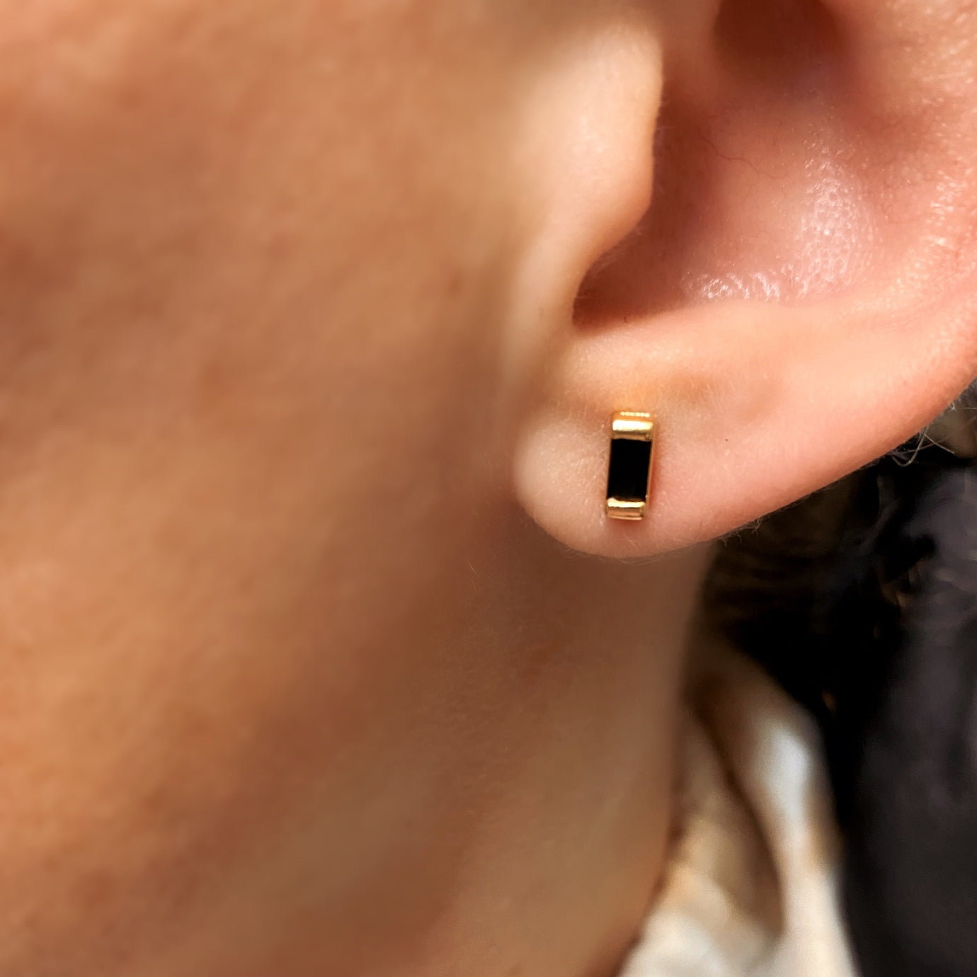 Black CZ Baguette Earrings, 18k Gold Filled