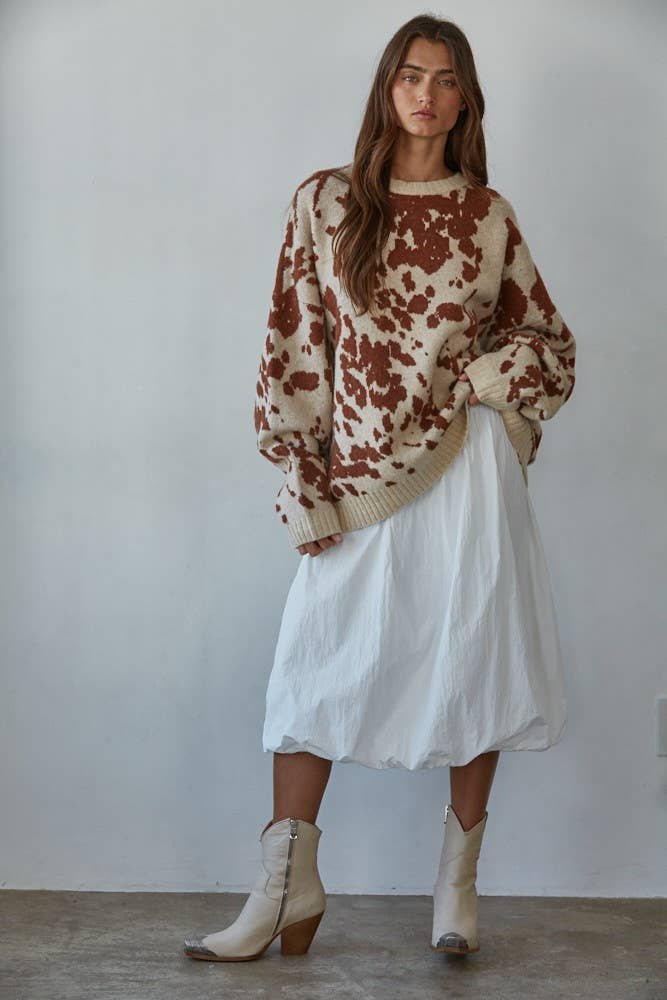 Bubble Hem Midi Skirt, Off White