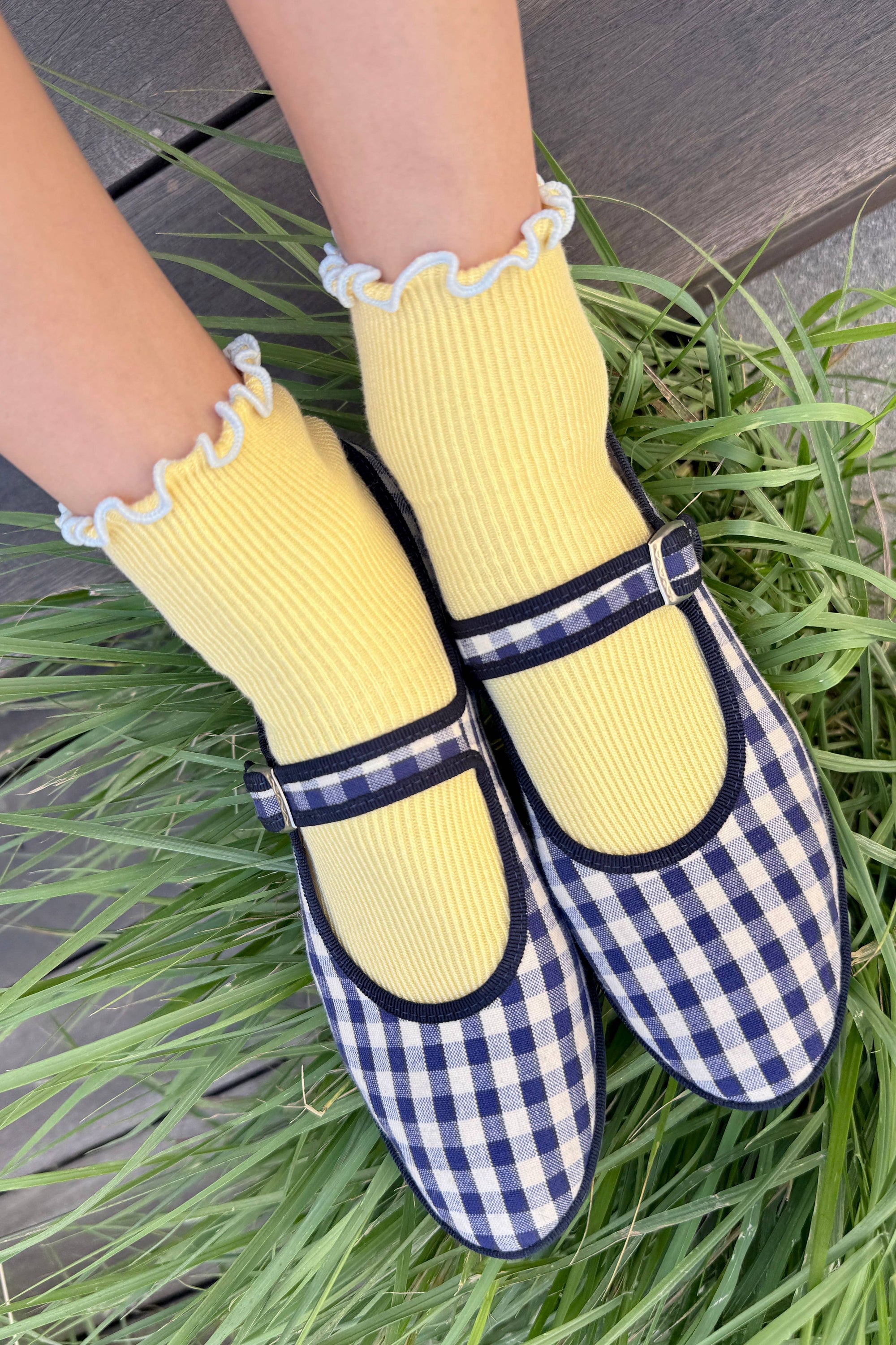Petite Ruffled Modal Socks, Navy/Butter