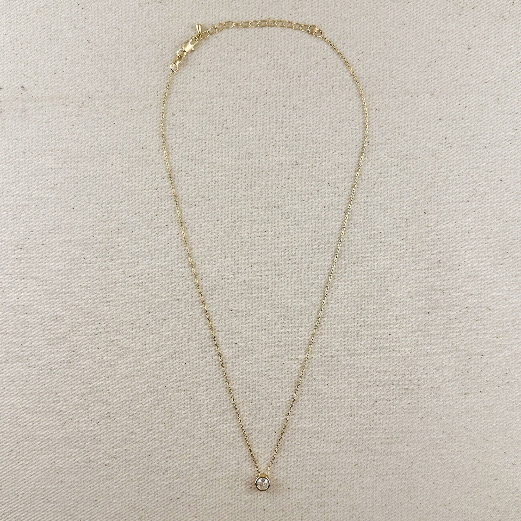 Solitaire CZ Necklace, 18k Gold Filled