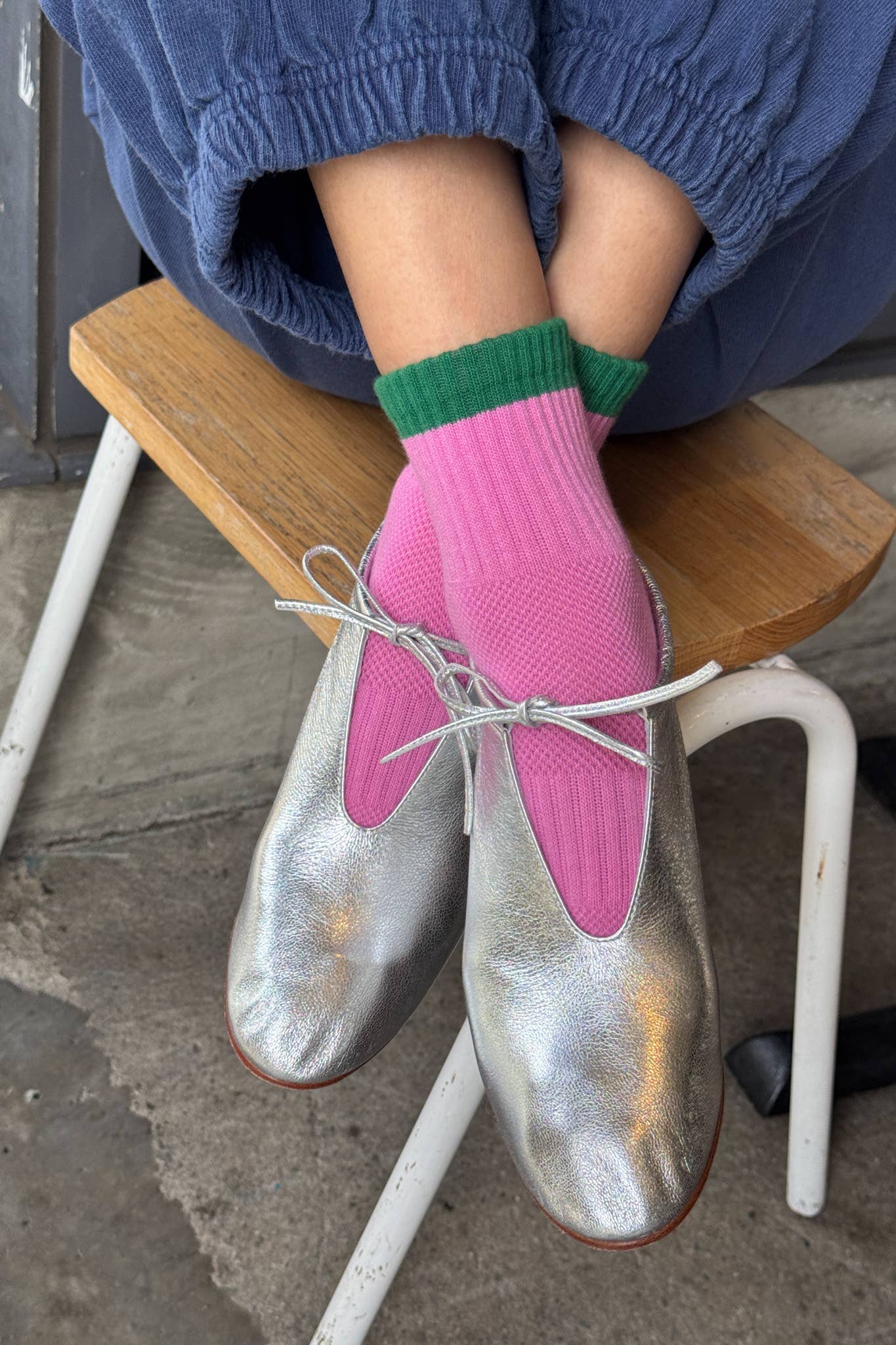 Color Block Girlfriend Socks, Rose Green