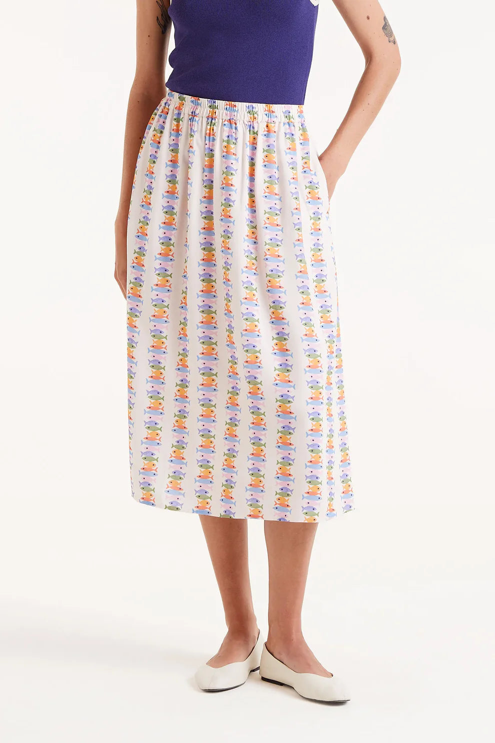 Midi Skirt, Multicolored Fish