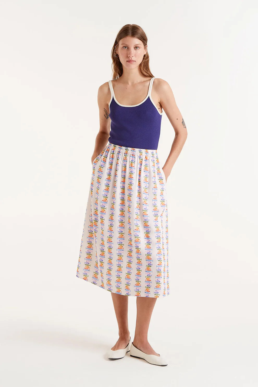 Midi Skirt, Multicolored Fish