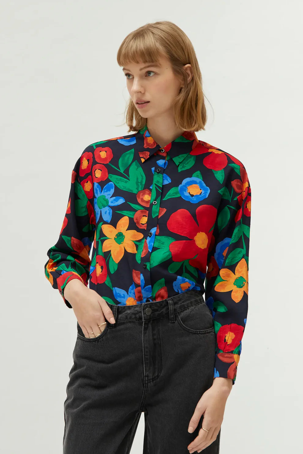 Floral Button Down, Black/Multi