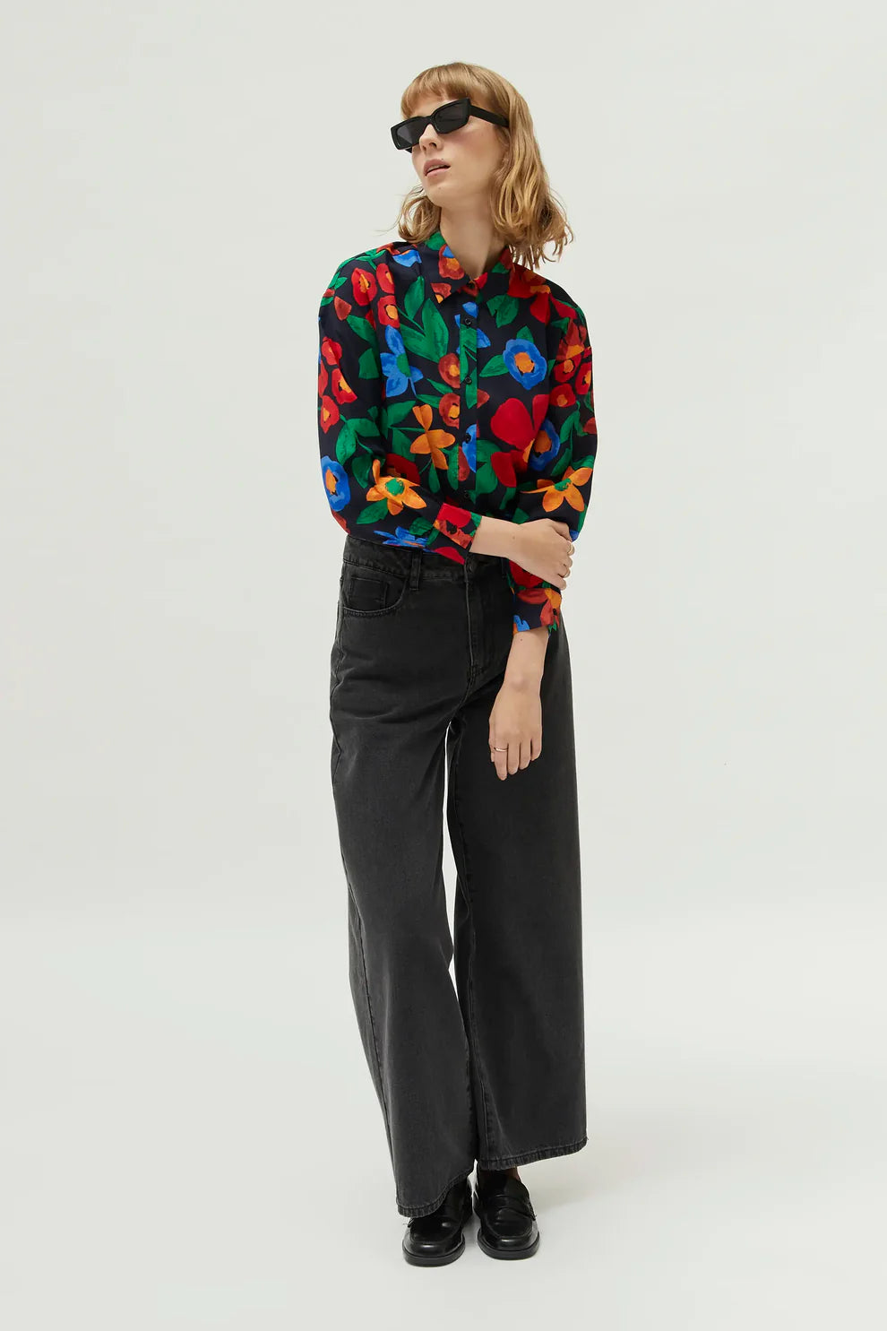 Floral Button Down, Black/Multi