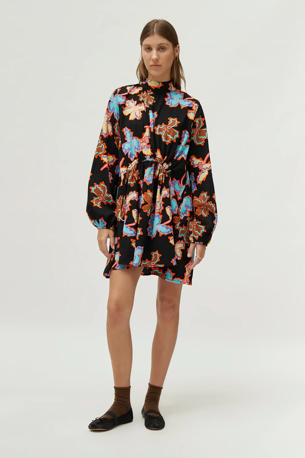 Sinched Midi Dress, Vibrant Floral