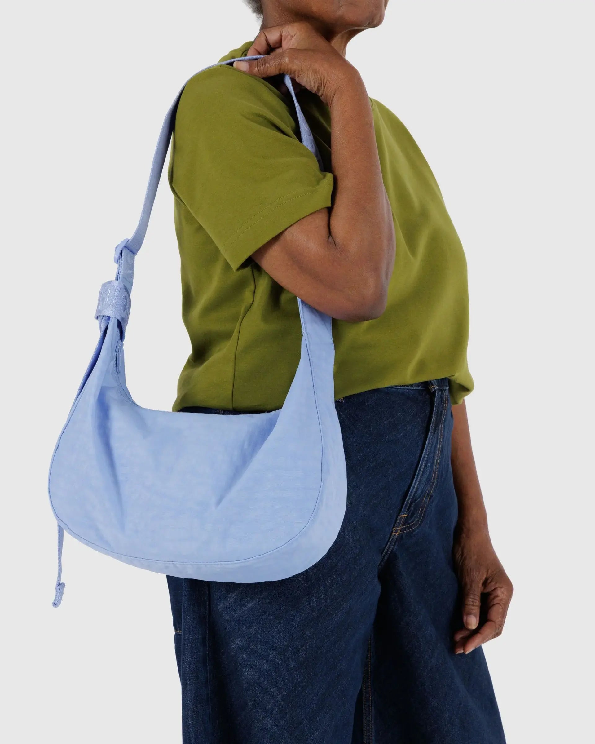 Medium Nylon Crescent Bag, French Blue