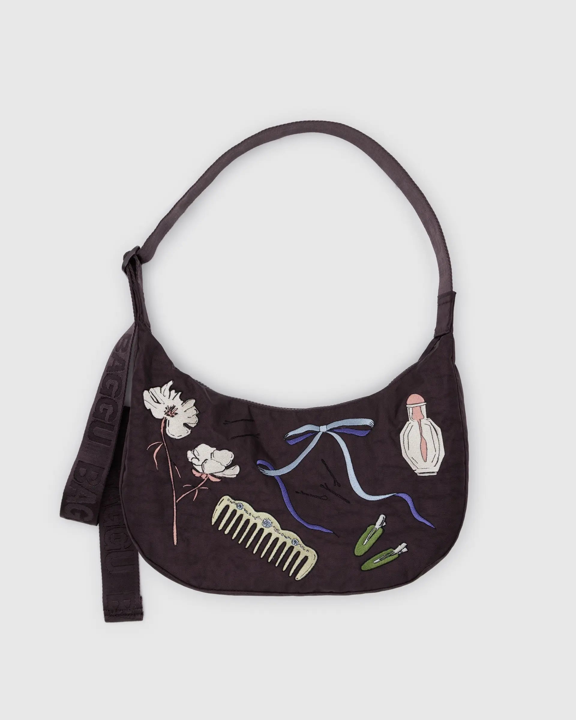 Medium Nylon Crescent Bag, Embroidered Get Ready With Me