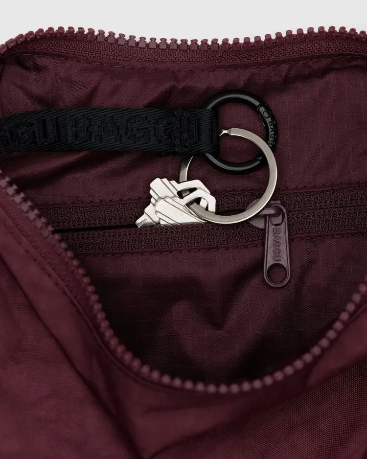 Small Nylon Crescent Bag, Mahogany
