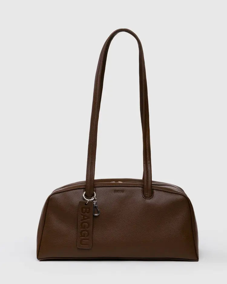 Recycled Leather Bowler Bag, Brown
