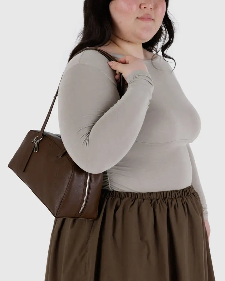 Recycled Leather Bowler Bag, Brown