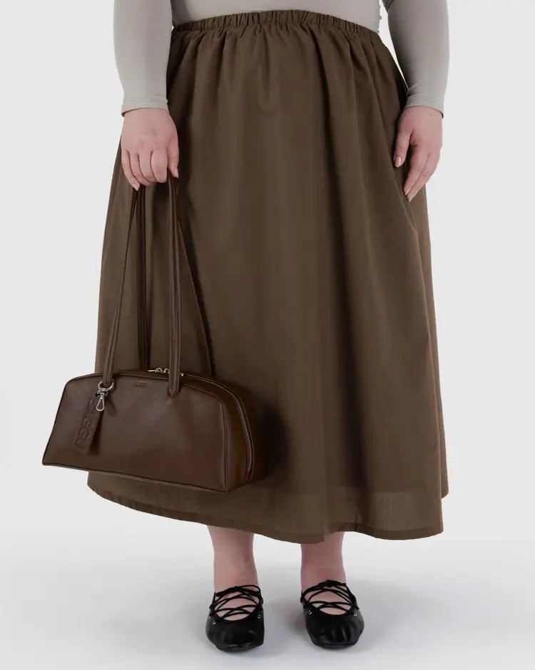 Recycled Leather Bowler Bag, Brown