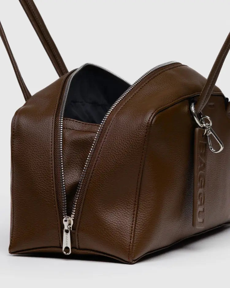 Recycled Leather Bowler Bag, Brown