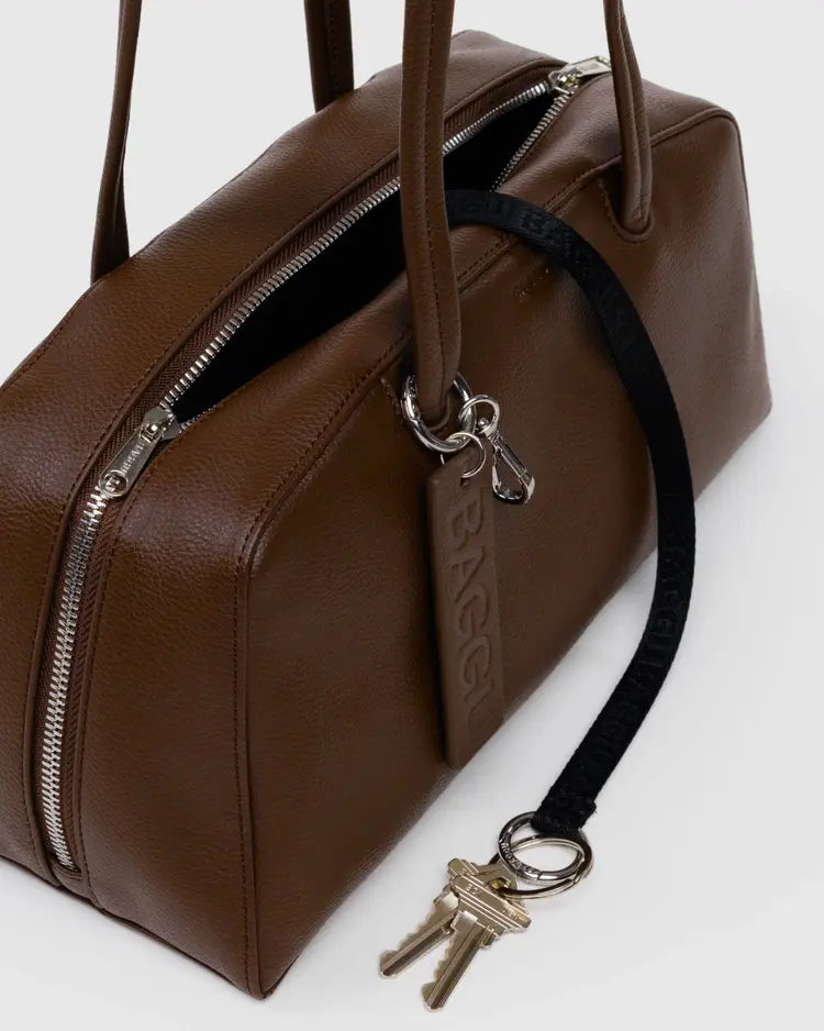 Recycled Leather Bowler Bag, Brown
