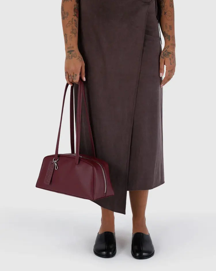 Recycled Leather Bowler Bag, Mahogany