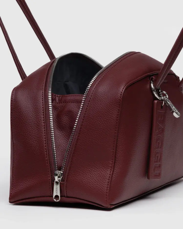 Recycled Leather Bowler Bag, Mahogany