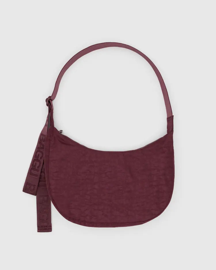 Medium Nylon Crescent Bag, Mahogany