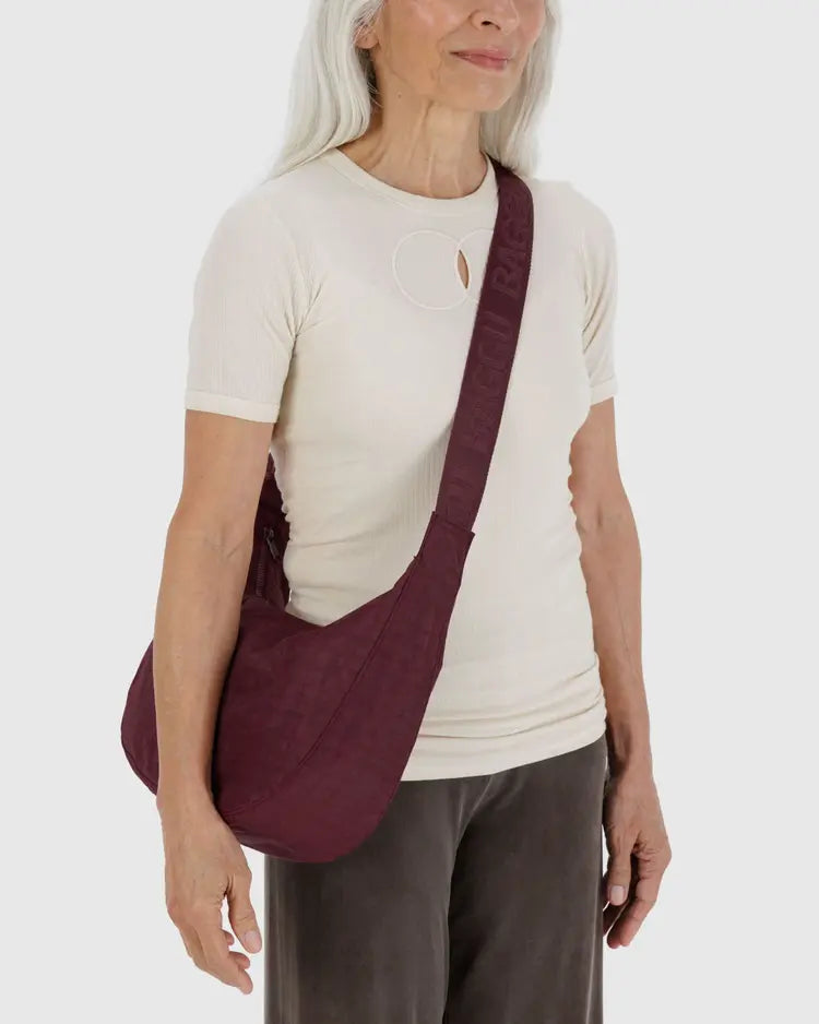 Medium Nylon Crescent Bag, Mahogany