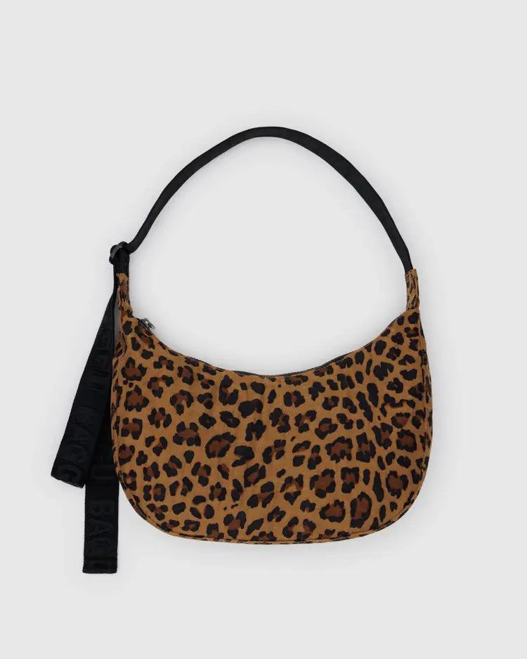 Medium Nylon Crescent Bag, Leopard