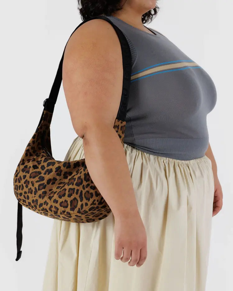 Medium Nylon Crescent Bag, Leopard