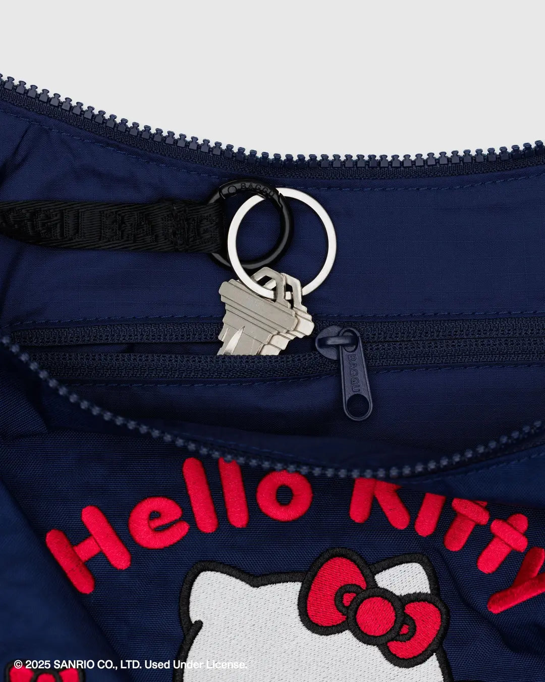 Medium Nylon Crescent Bag, Embroidered Hello Kitty & Teddy