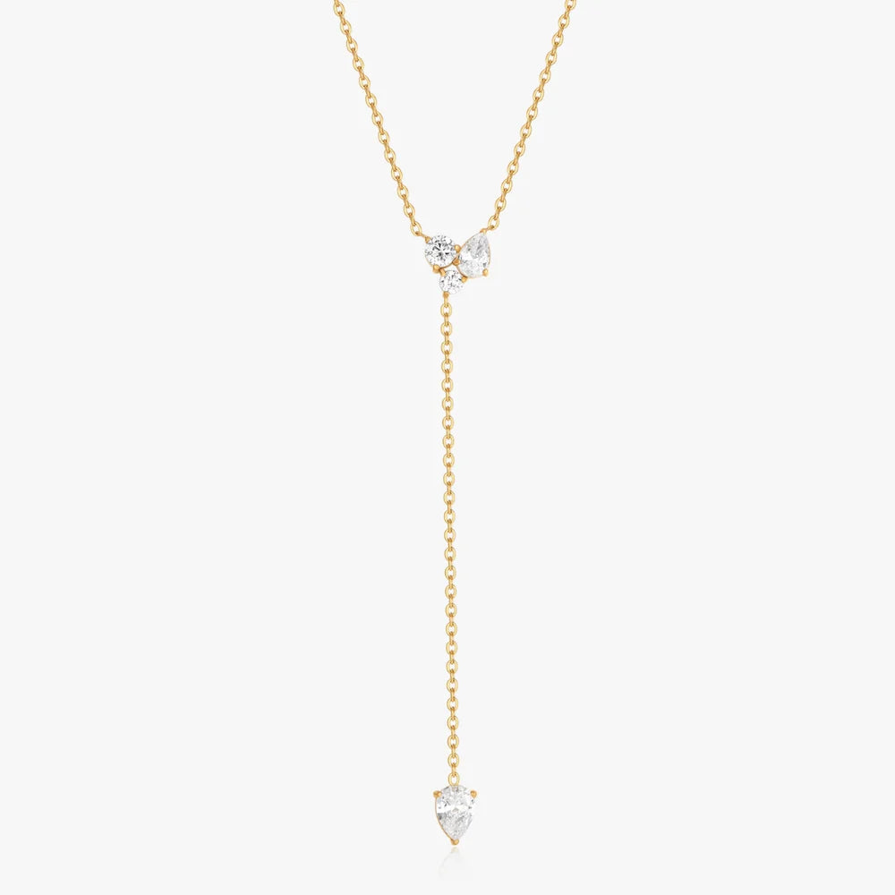 Lariat Cluster Necklace, Gold