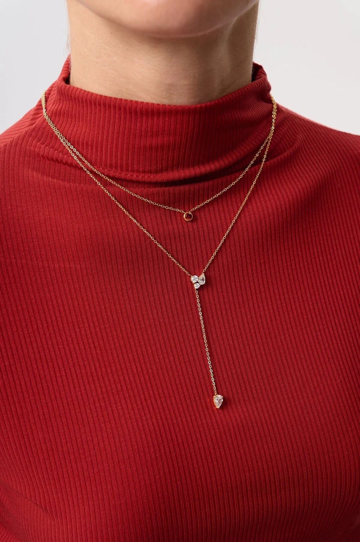 Lariat Cluster Necklace, Gold