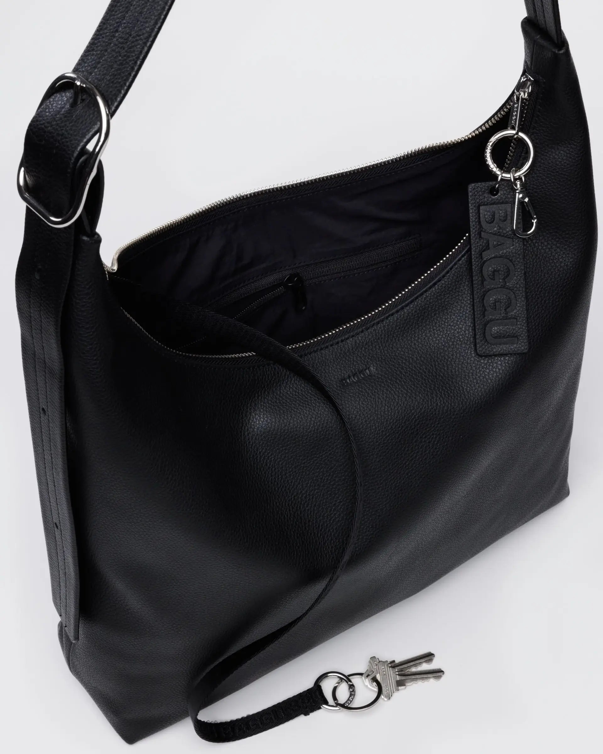 Recycled Leather Shoulder Bag, Black