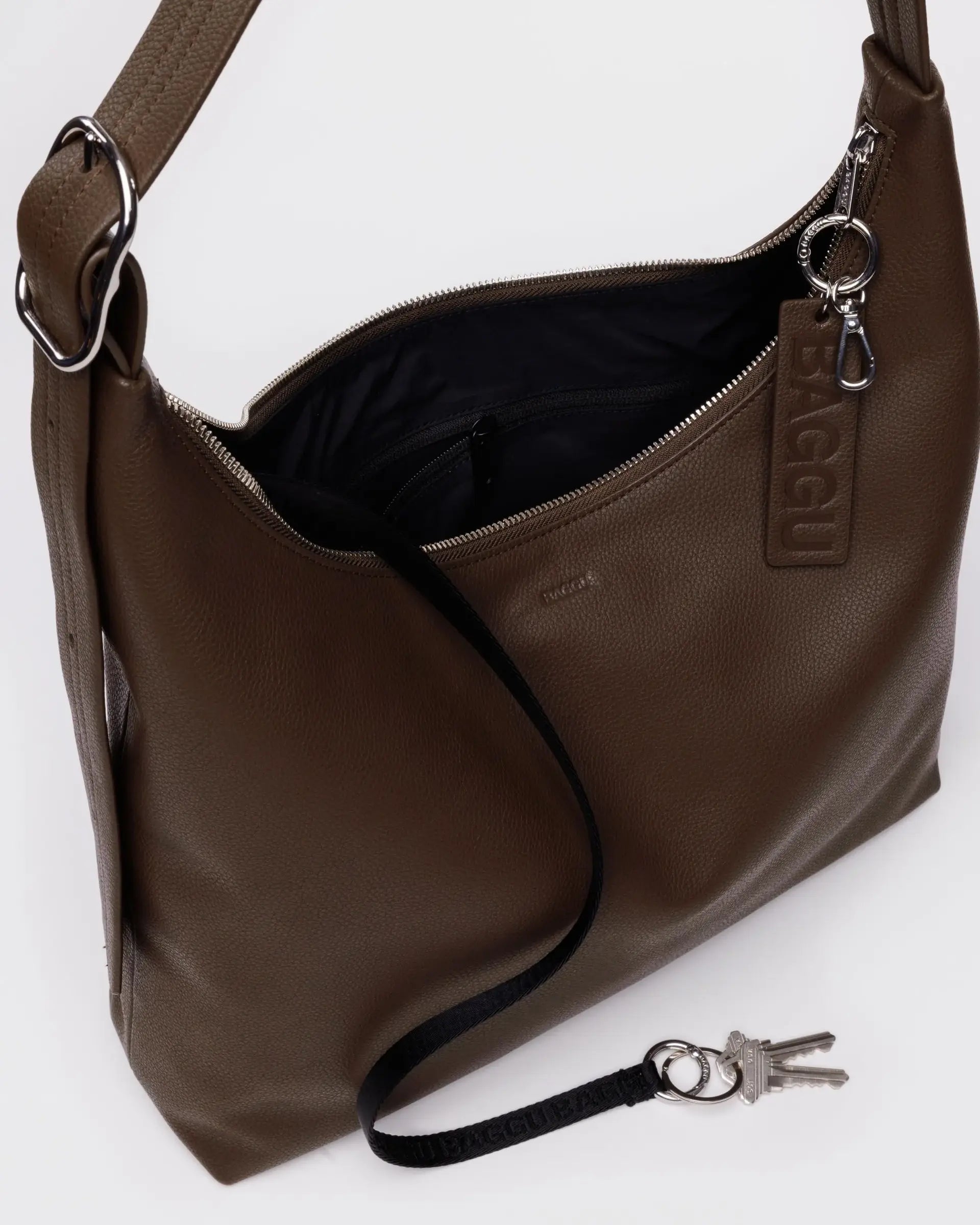 Recycled Leather Shoulder Bag, Brown