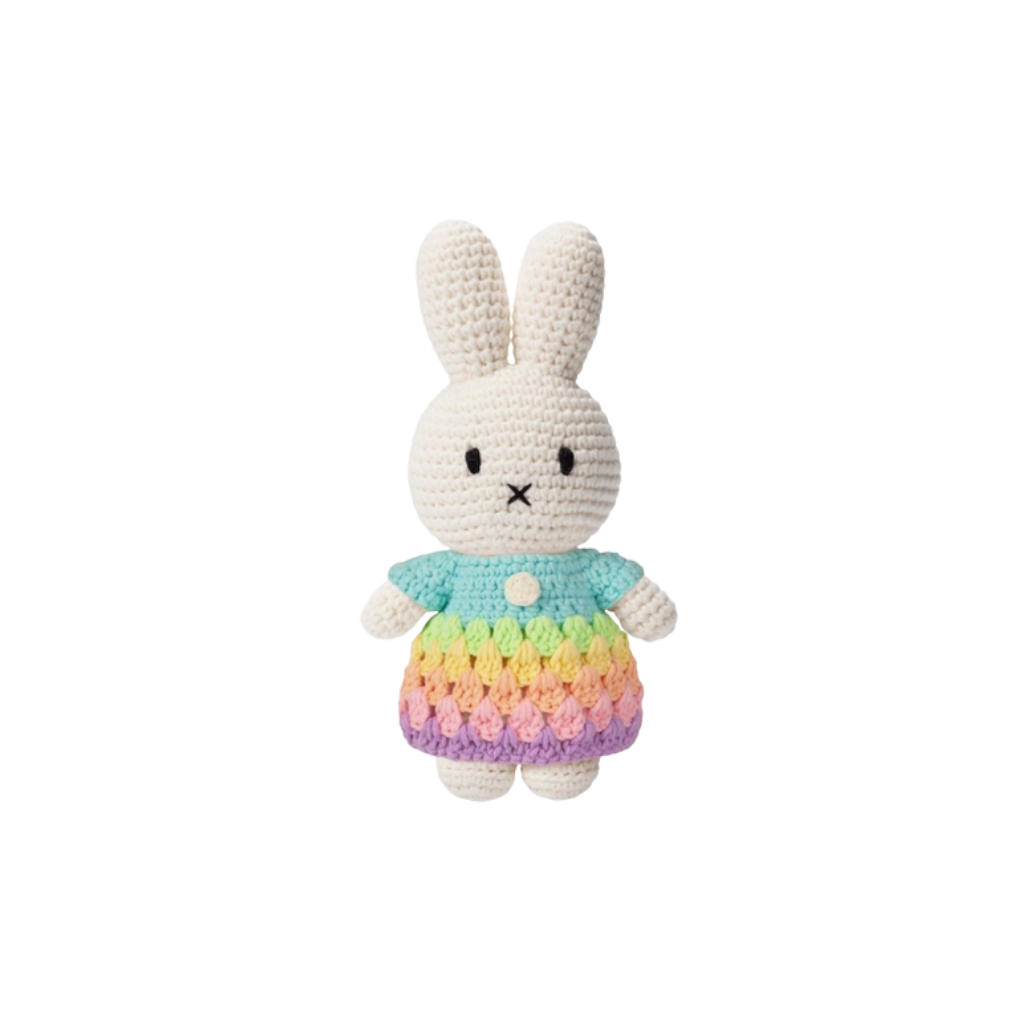 Miffy Knit Doll, Rainbow/Pastel Blue