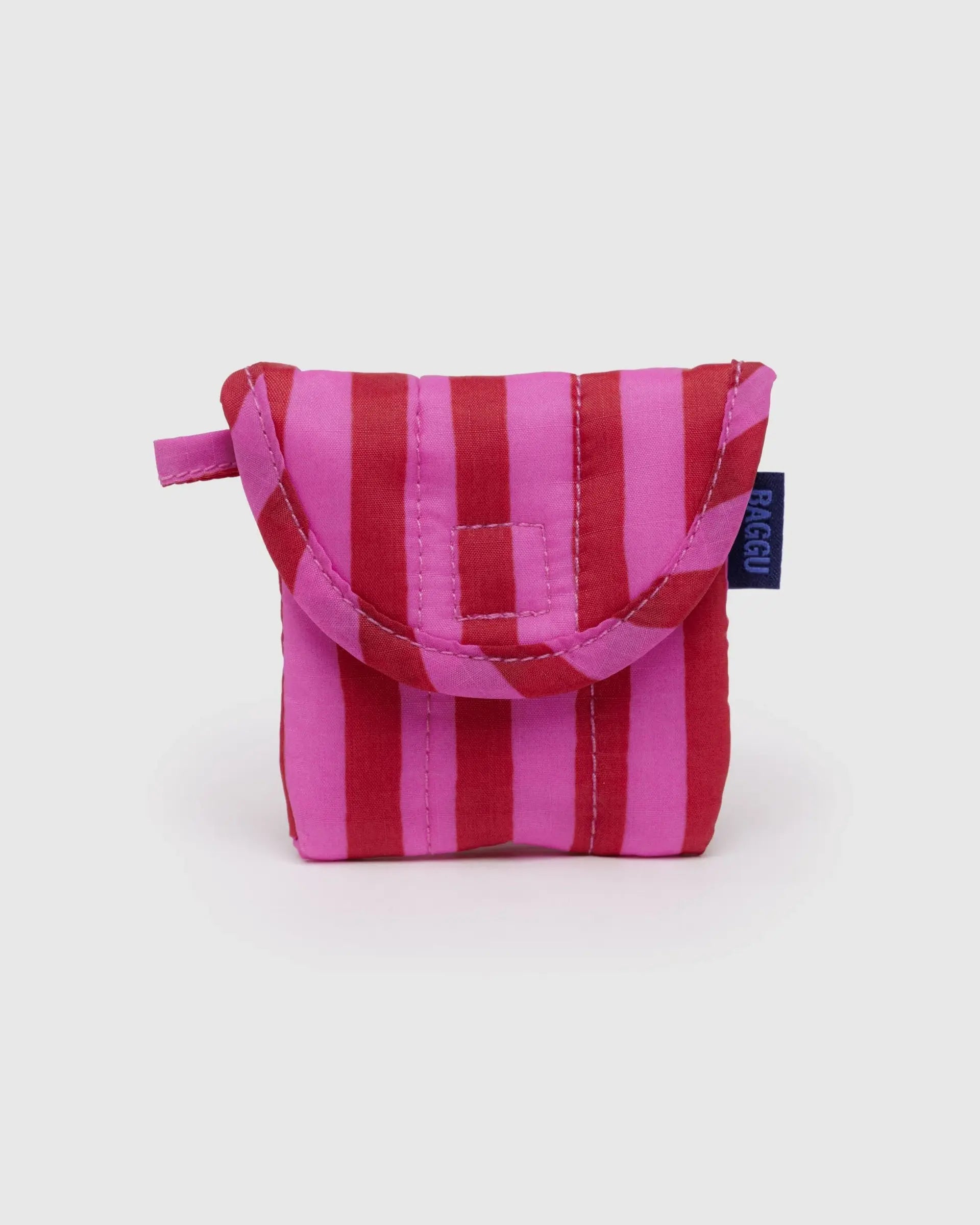 Puffy Earbuds Case, Pink & Red Painted Stripe