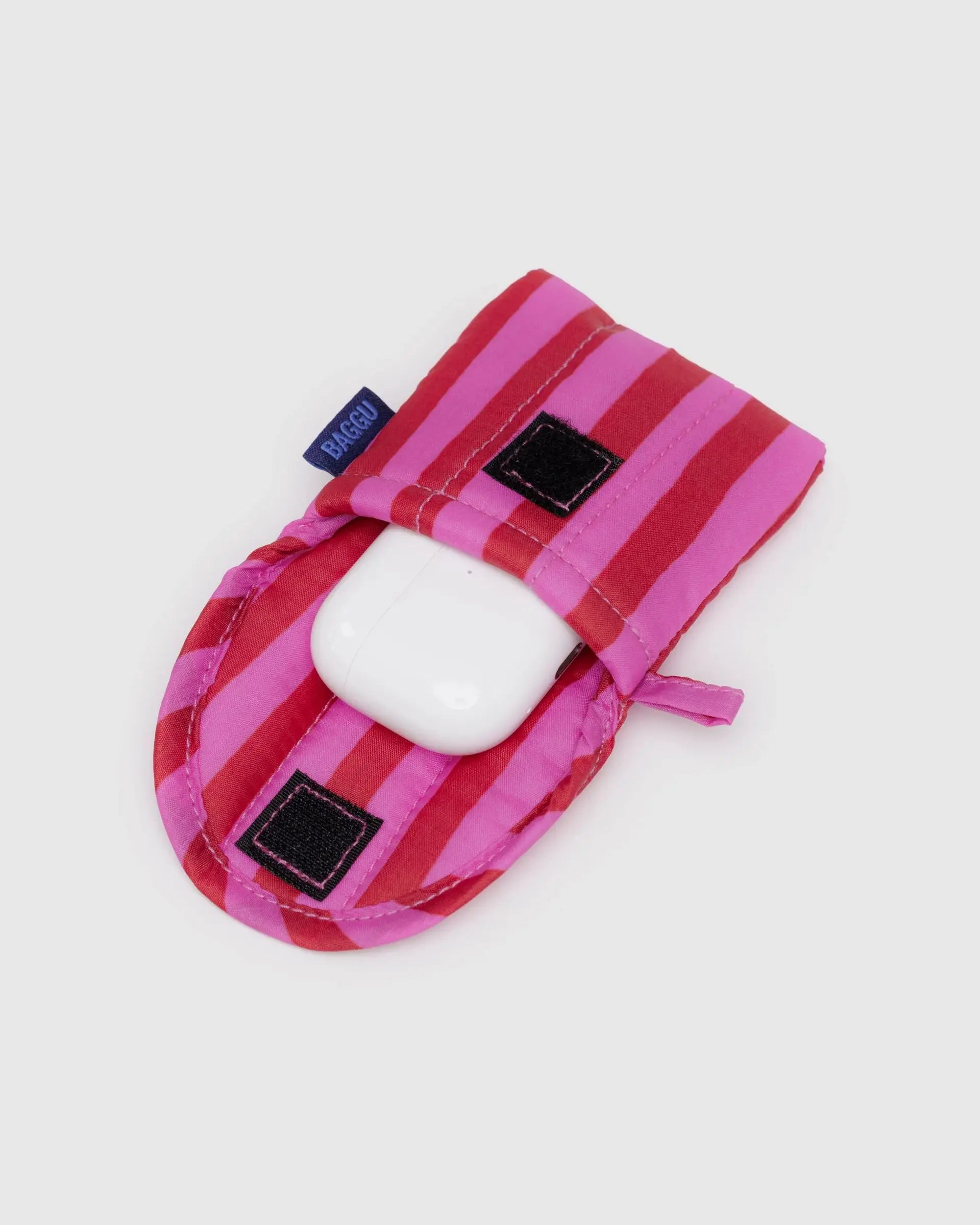 Puffy Earbuds Case, Pink & Red Painted Stripe