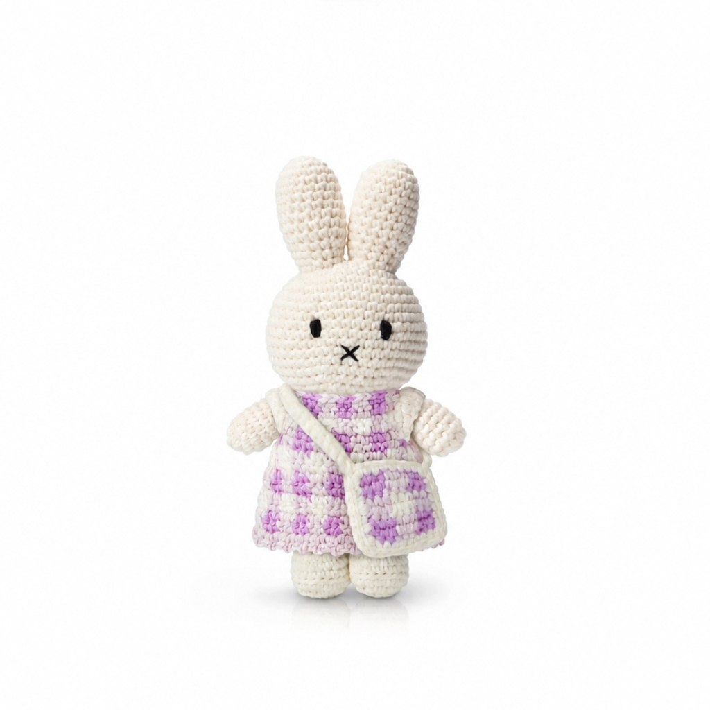 Miffy Knit Doll, Gingham, Purple
