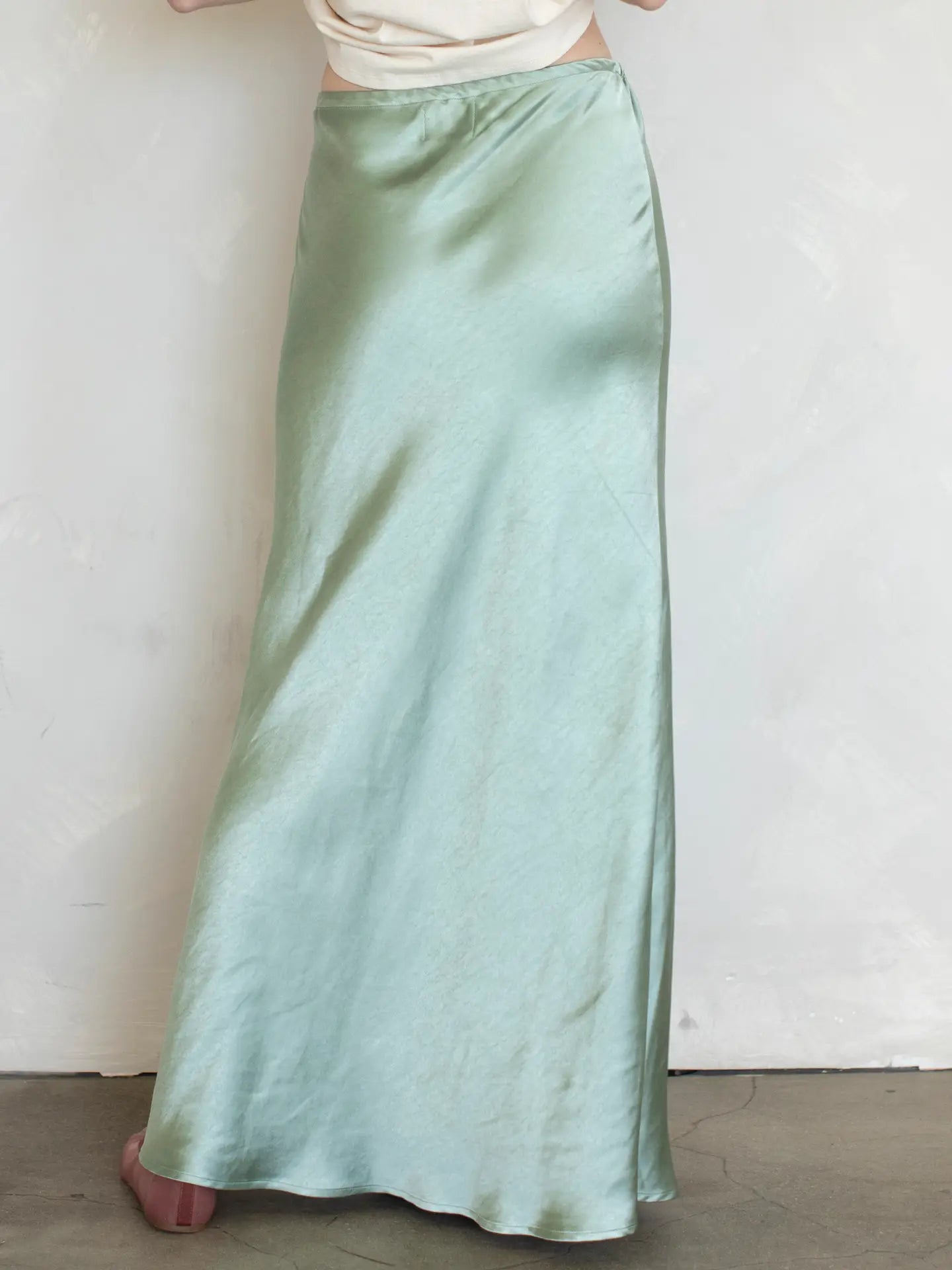 Sage Satin Maxi Skirt