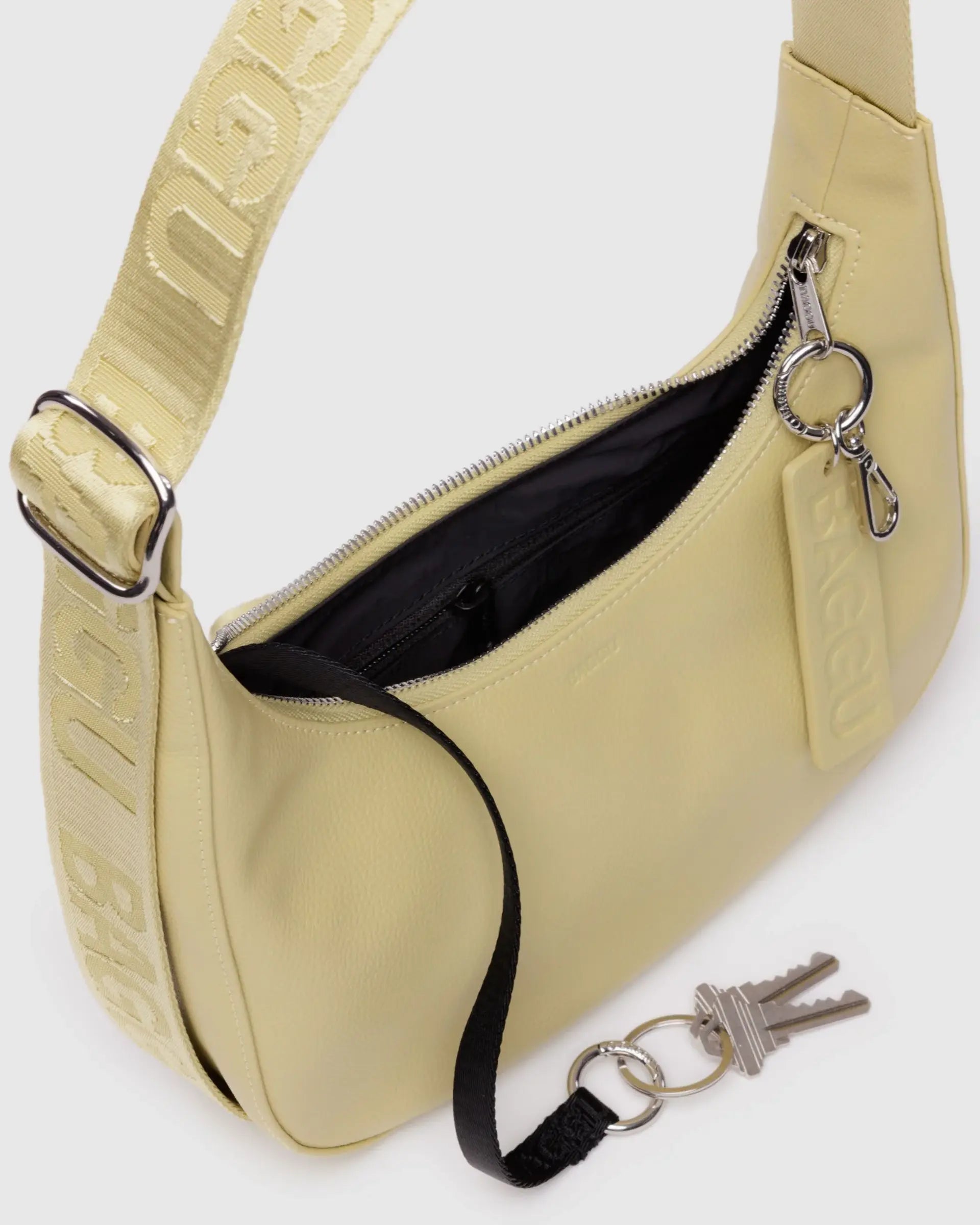 Small Recycled Leather Crescent Bag, Straw