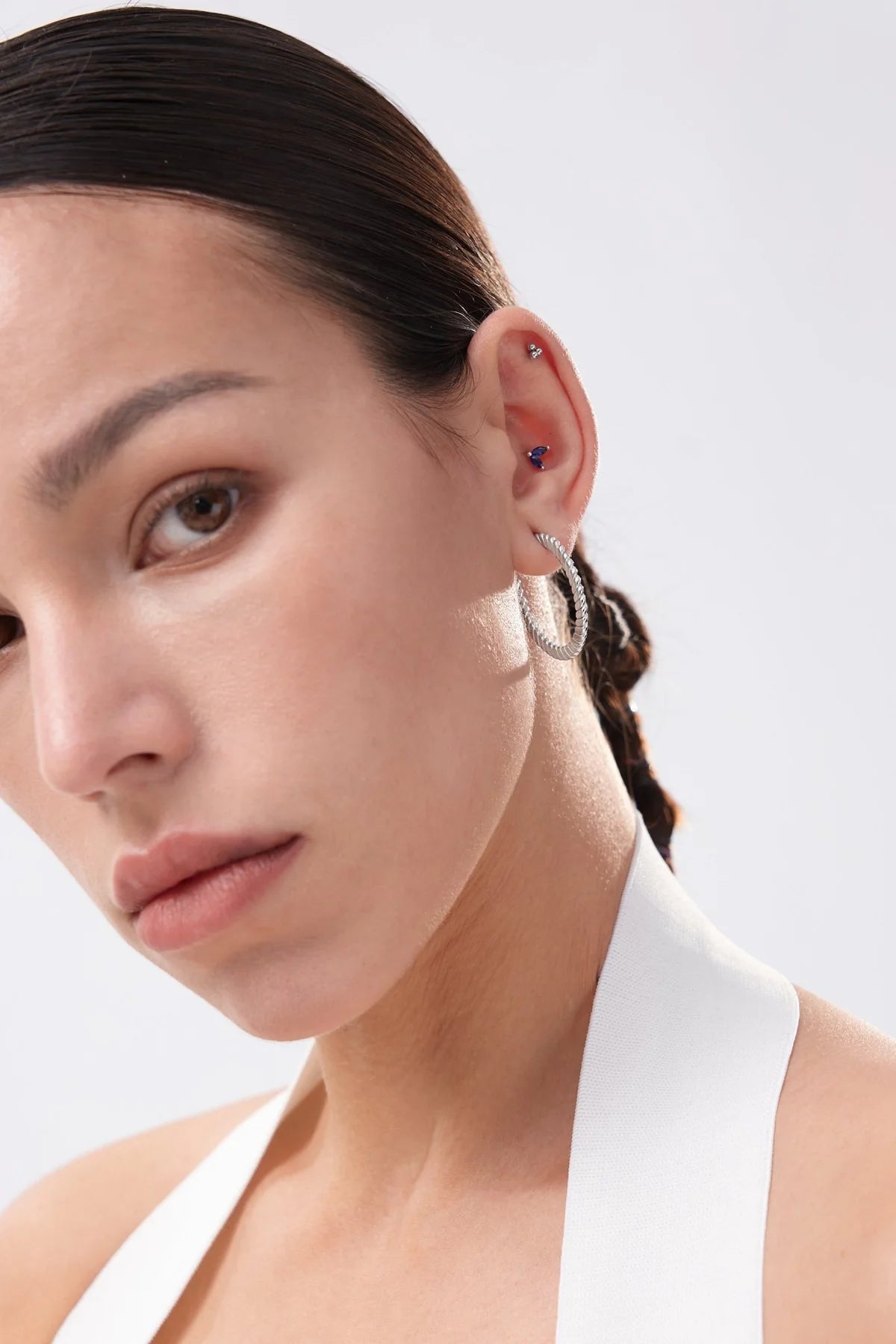 Trio Beaded Flat Back Stud, Single, Silver