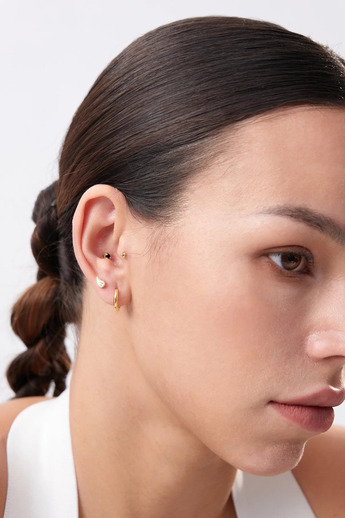 Trio Beaded Flat Back Stud, Single, Gold