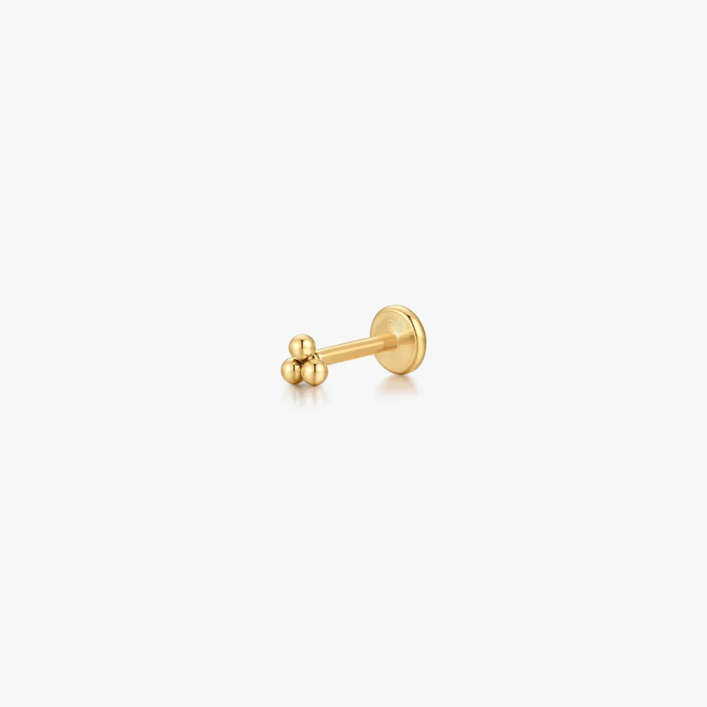 Trio Beaded Flat Back Stud, Single, Gold