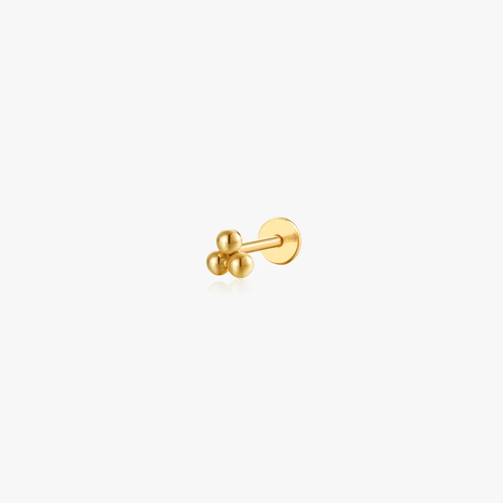 Trio Beaded Flat Back Stud, Single, Gold
