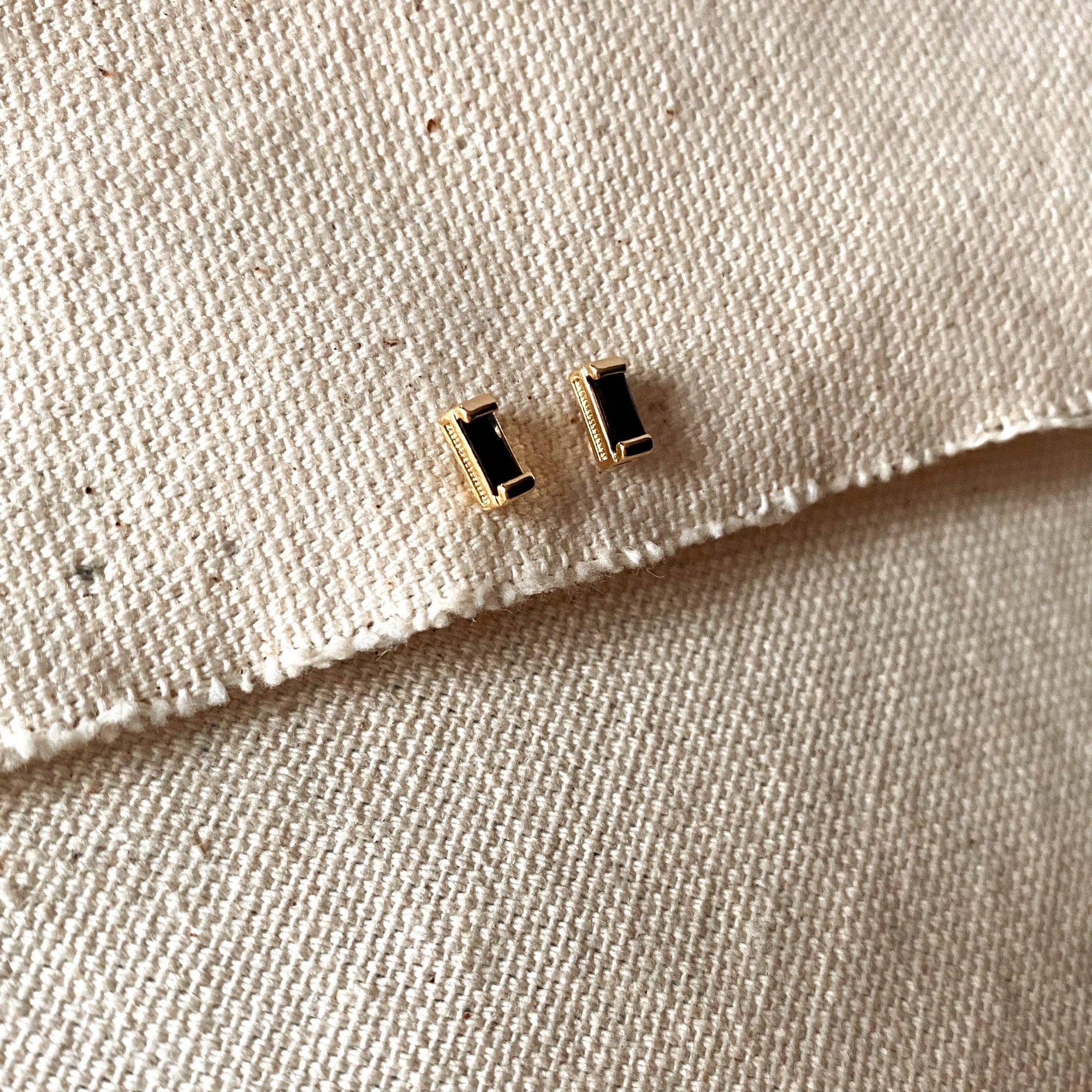 Black CZ Baguette Earrings, 18k Gold Filled