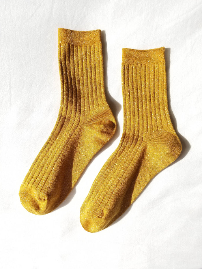 Modal Lurex Her Socks, Mustard Glitter