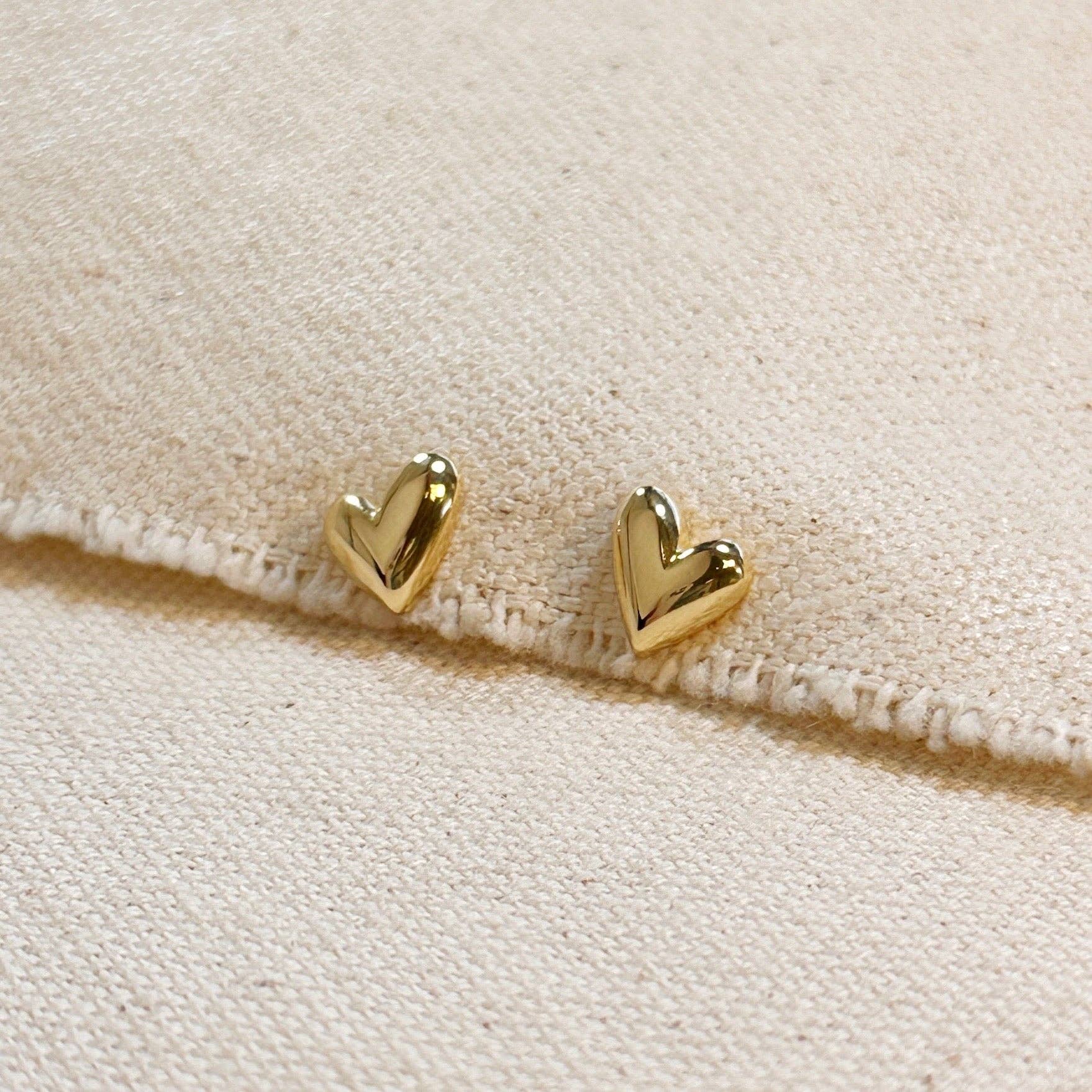 Heart Stud Earrings, 18k Gold Filled